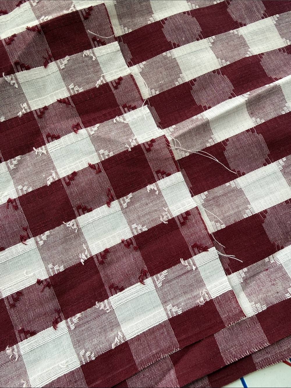 Vintage 60s 70s Burgundy Ivory Woven Check Fabric 5 Yards x 44” - Picture 12 of 13